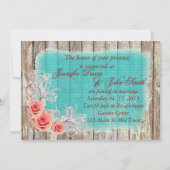 Invitation Rustique rose rose Turquoise Burlap Mariage rpr1 (Devant)