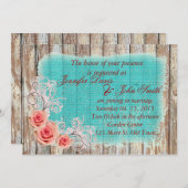 Invitation Rustique rose rose Turquoise Burlap Mariage rpr1 (Devant / Derrière)