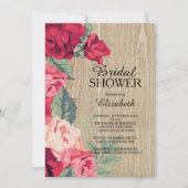 Invitation Rustique Rose Rouge Fleur nuptiale Douc (Devant)