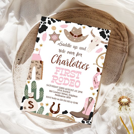 Invitation Rustique rose selle up premier rodéo 1er anniversa