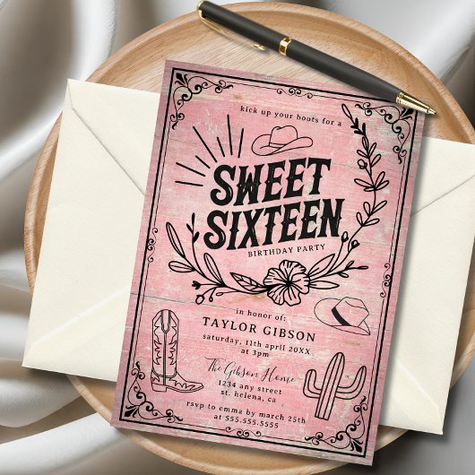 Invitation Rustique rose Sweet sixteen Floral Occidental