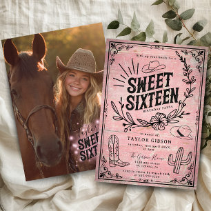 Invitation Rustique rose Sweet sixteen Floral occidental Phot