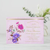 Invitation Rustique rose & violet Floral 60e fête d'anniversa (Debout devant)