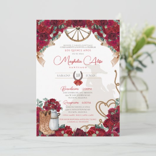 Invitation Rustique Rouge Charro Quinceañera de St (Debout devant)