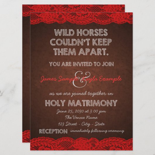 Invitation Rustique rouge et Mariage campagnard Brown (Devant / Derrière)