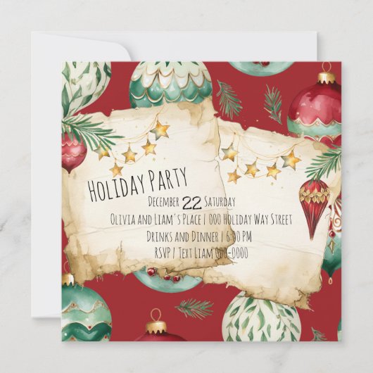 Invitation Rustique Rouge et Vert (Devant)