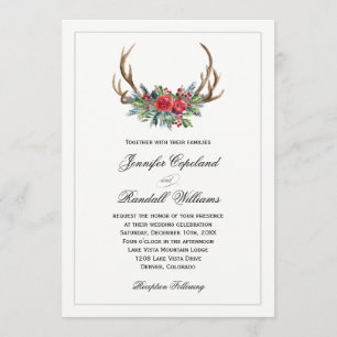 Invitation Rustique rouge hiver Mariage floral