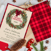 Invitation Rustique Rouge Plaid Verdure Ferme Noël