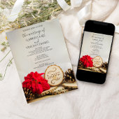 Invitation Rustique Rouge Poinsettia Bois Mariage d'hiver