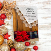 Invitation Rustique Rouge Poinsettia Plaid Winter Grange Mari