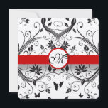 Invitation Rustique rouge romantique Damas Mariage papillon<br><div class="desc">Papillons Rouge et Noir Damas Monogramme Invitations de mariage</div>