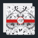 Invitation Rustique rouge romantique Damas Mariage papillon<br><div class="desc">Papillons Rouge et Noir Damas Monogramme Invitations de mariage</div>