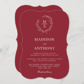 Invitation Rustique rouge simple élégant Mariage Monogramme (Devant / Derrière)