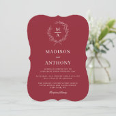 Invitation Rustique rouge simple élégant Mariage Monogramme (Debout devant)