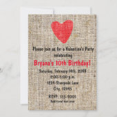 Invitation Rustique Rouge Timped Heart Burlap Valentine Party (Devant)