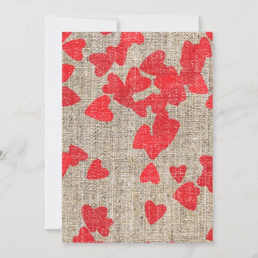 Invitation Rustique Rouge Timped Heart Burlap Valentine Party (Dos)