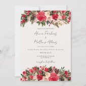 Invitation Rustique Rouge vert hiver Floral tout en un Mariag (Devant)