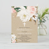 Invitation Rustique rougissent la sainte communion florale (Debout devant)