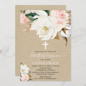 Invitation Rustique rougissent la sainte communion florale (Devant / Derrière)