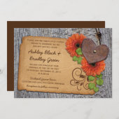 Invitation Rustique Rusty Heart Orange Daisy Mariage campagna (Devant / Derrière)