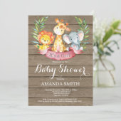 Invitation Rustique Safari Jungle Animaux Baby shower fille (Debout devant)