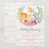 Invitation Rustique Safari Jungle Animaux Baby shower fille (Devant / Derrière)