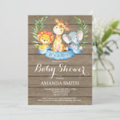 Invitation Rustique Safari Jungle Animaux Baby shower garçon (Debout devant)