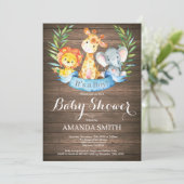 Invitation Rustique Safari Jungle Animaux Baby shower garçon (Debout devant)