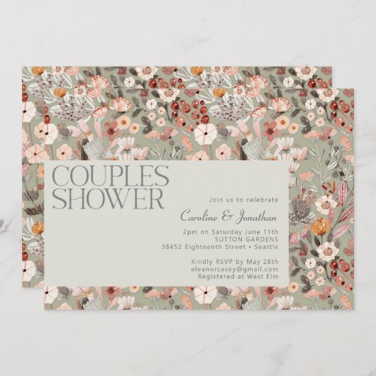 Invitation Rustique Sage Botanique Boho Couples Douche (Devant / Derrière)