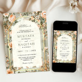 Invitation Rustique Sage Green Pêche Floral Mariage musulman