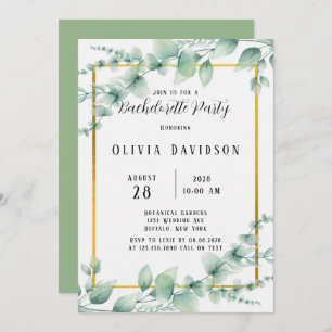 Invitation Rustique Sage Vert verdure Gold Bachelorette Party