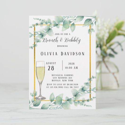 Invitation Rustique Sage Vert verdure Or Brunch & Bubbly (Debout devant)