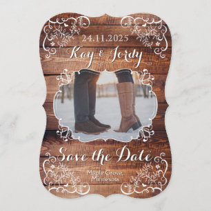 Invitation Rustique Sauvez la date Woodland Mariage Votre pho
