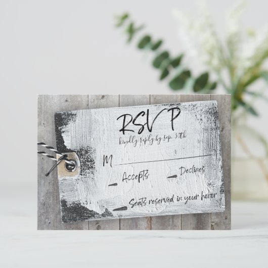 Invitation Rustique Scrapbook Noir et Blanc Balise Mariage RS (Debout devant)