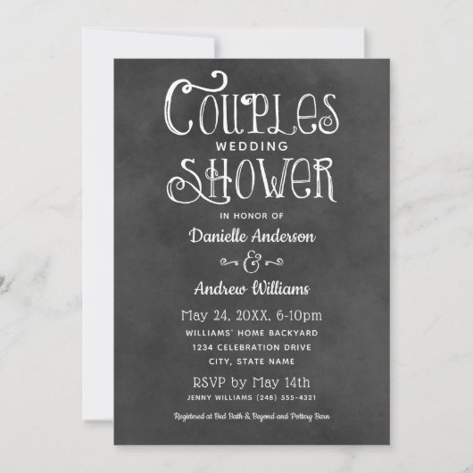 Invitation Rustique Script Chalkboard Mariage Couples Douche  (Devant)