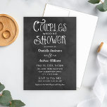 Invitation Rustique Script Chalkboard Mariage Couples Douche<br><div class="desc">Charming chalkboard couples invitations wedding showers pour une occasion décontractée chic disposent de polices de style manuscrit,  des motifs de défilement,  et des accents d'ampersand qui ont un aspect craie blanche sur un arrière - plan qui a un aspect rustique de tableau noir texturé.</div>