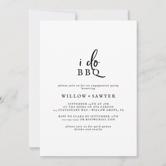 Invitation Rustique Script I Do BBQ Engagement Party Invitati (Devant)