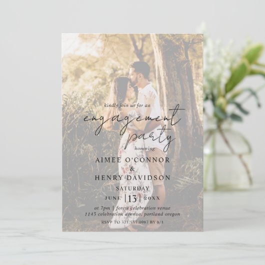 Invitation Rustique Script Photo Modern Engagement Party (Debout devant)