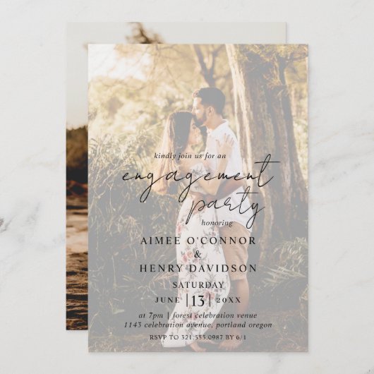 Invitation Rustique Script Photo Modern Engagement Party (Devant / Derrière)
