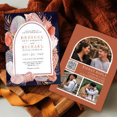 Invitation Rustique Seashell Nautique Marine bleu QR Code Mar