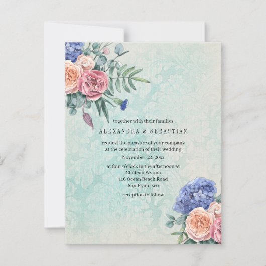 Invitation Rustique Shabby Chic Faded Rose Mariage vert (Devant)