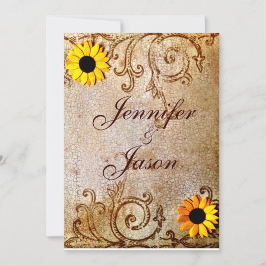 Invitation Rustique Shabby Tournesols Chic Mariage Brown (Devant)