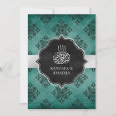 Invitation Rustique Silver Turquoise Noir Damask Mariage musu (Devant)