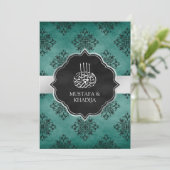 Invitation Rustique Silver Turquoise Noir Damask Mariage musu (Debout devant)