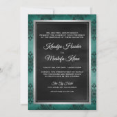 Invitation Rustique Silver Turquoise Noir Damask Mariage musu (Dos)