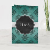 Invitation Rustique Silver Turquoise Noir Damask Mariage musu (Dos)