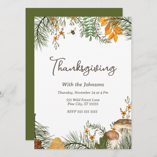 Invitation Rustique Simple Fall Forest Thanksgiving (Devant / Derrière)
