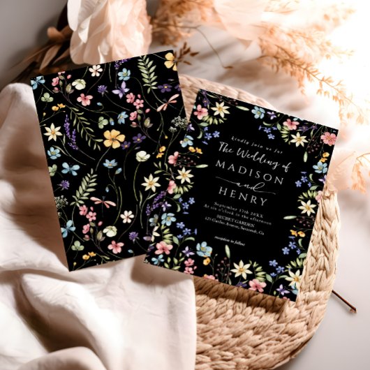 Invitation Rustique simple Fleur sauvage Mariage noir