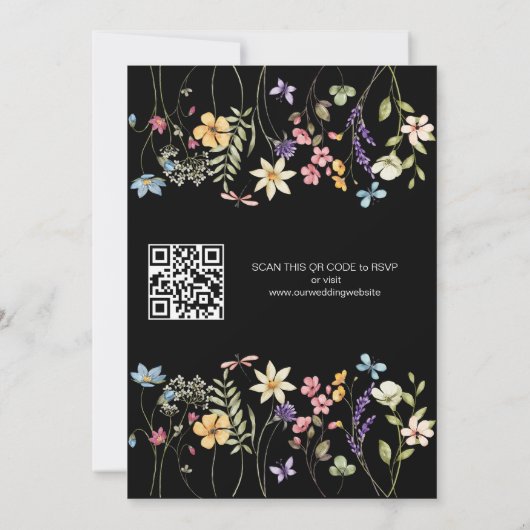 Invitation Rustique simple Fleur sauvage noir Mariage de code (Dos)