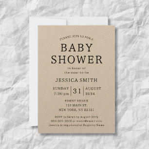 Invitation Rustique Simple Genre Neutre Baby shower Kraft